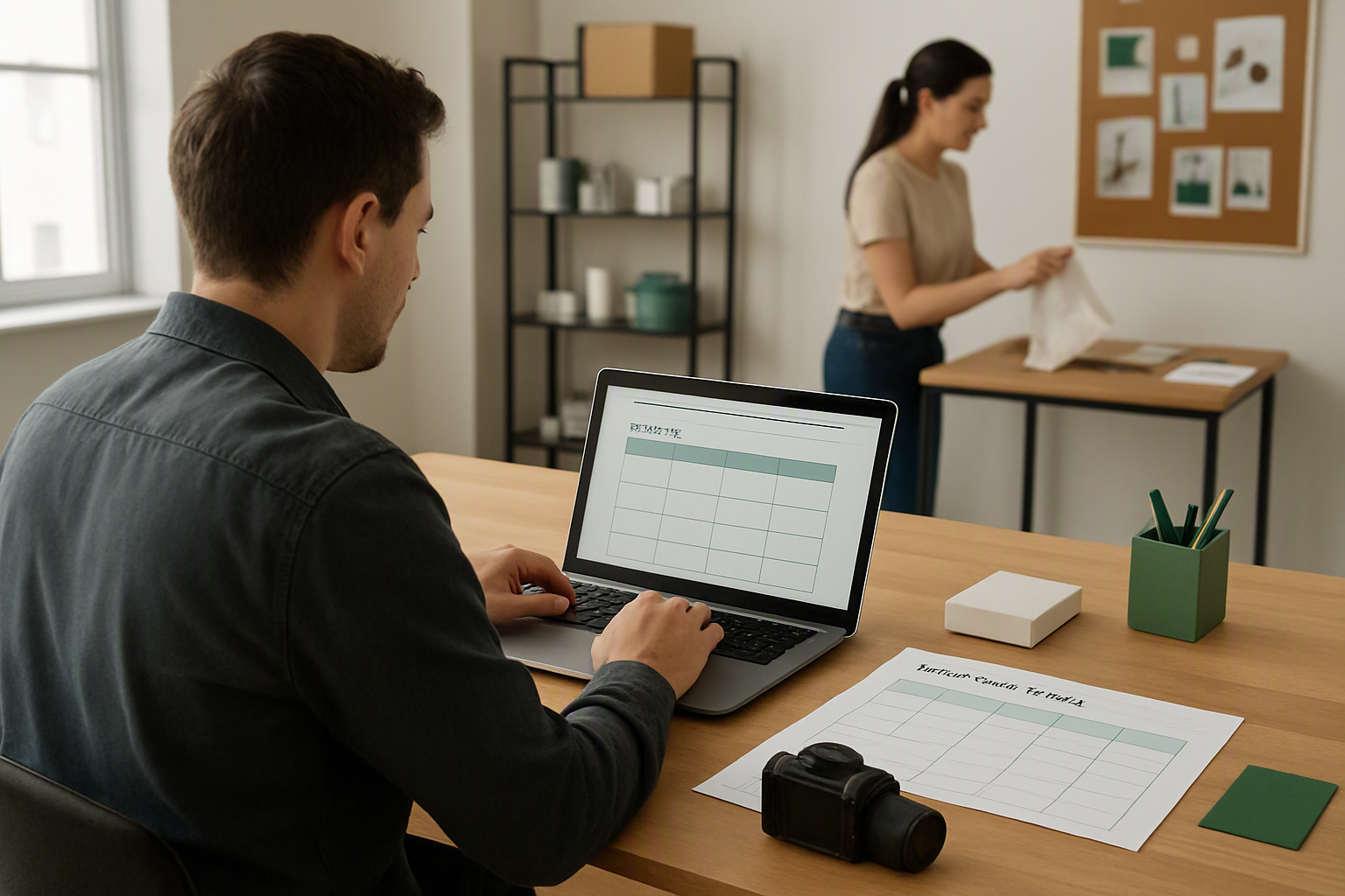 Business owner planning new content at a laptop in an office studio after bad press