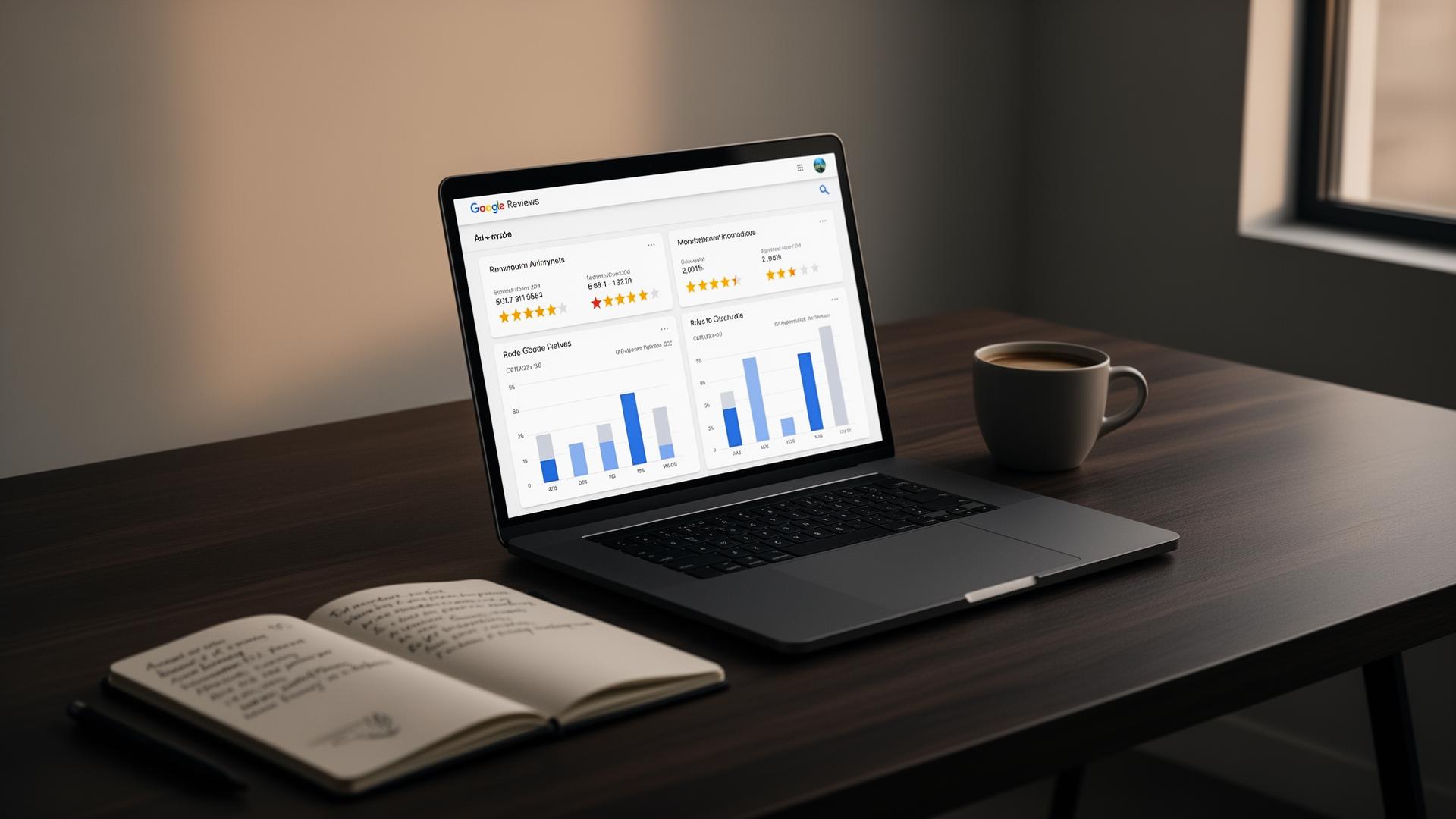 120,000 Google reviews analyzed - only 14% removed. Reported negative reviews with 1-star ratings and a downward trend chart asking what makes them disappear