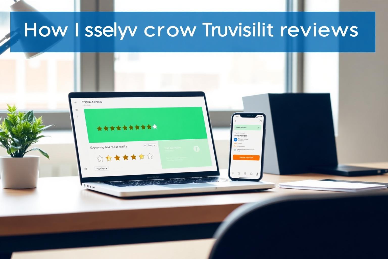 Laptop showing a Trustpilot rating dashboard on a clean desk