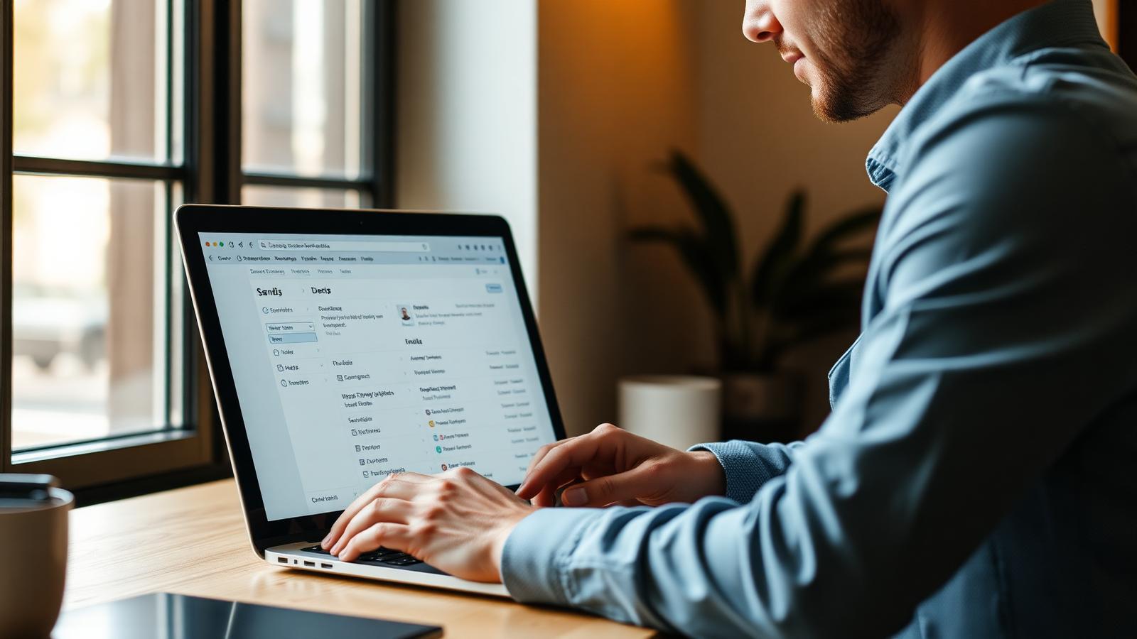 Small business owner sending a batch of post-purchase Trustpilot invite emails from a laptop in a warmly lit home office