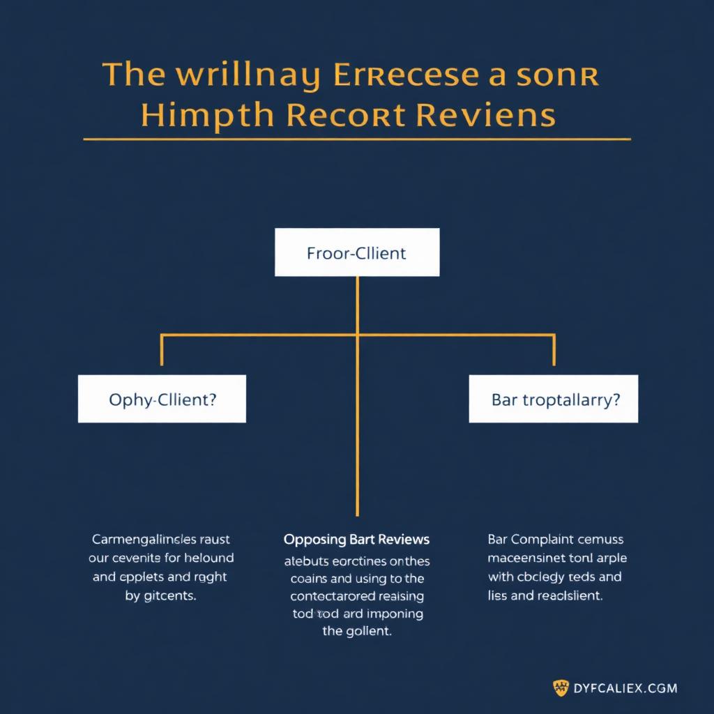 Decision tree diagram showing how law firms should route review responses: client vs non-client vs opposing party vs bar complaint