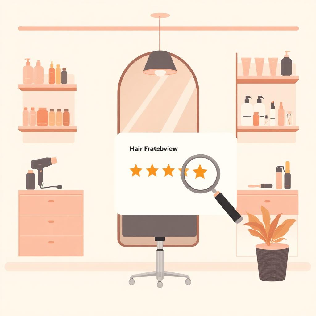Illustrated salon interior with mirror, styling chair and a Google review card with a 1-star rating